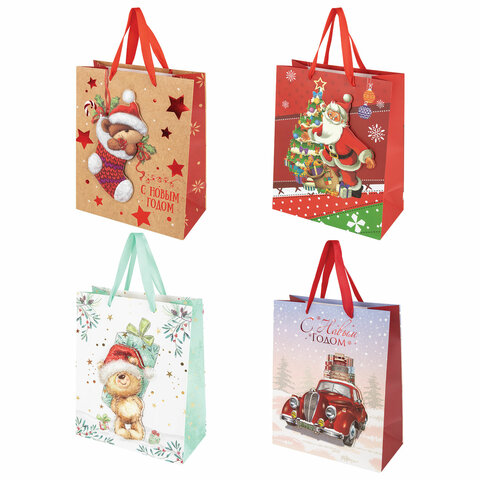 Пакет подарочный (1 штука) новогодний 26x13x32 см, "3D Large", ассорти, ЗОЛОТАЯ СКАЗКА, 592119