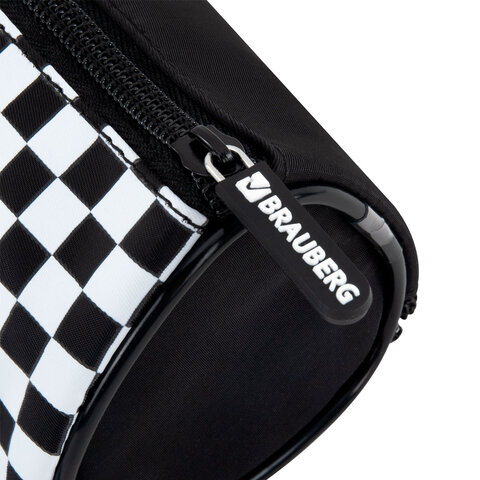 Пенал мягкий BRAUBERG, 3 отделения, нейлон, 21х7х7 см, "Black and White", 273582