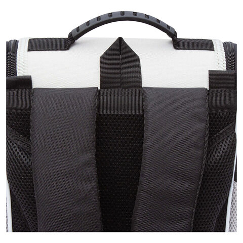 Ранец GRIZZLY анатомическая спинка, с мешком для обуви, для девочек, "BLACKY", серый, 33х25х13 см, RAm-584-1/2