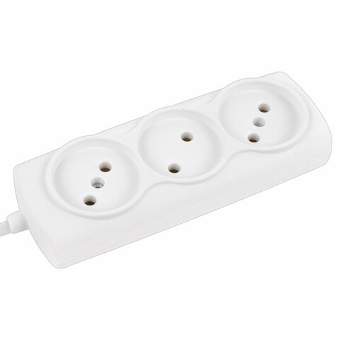 Удлинитель Р16-010, 3 розетки без заземления, 3 м, 2х0, 75 мм, 1300 Вт, белый, 563