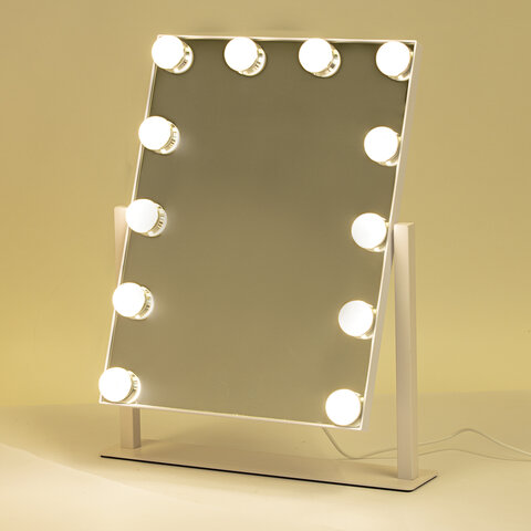 Зеркало для макияжа гримерное с подсветкой, 12 LED-ламп, 3 режима свечения, размер 29х38 см, работа от сети 220V, цвет белый, BRABIX, 609336