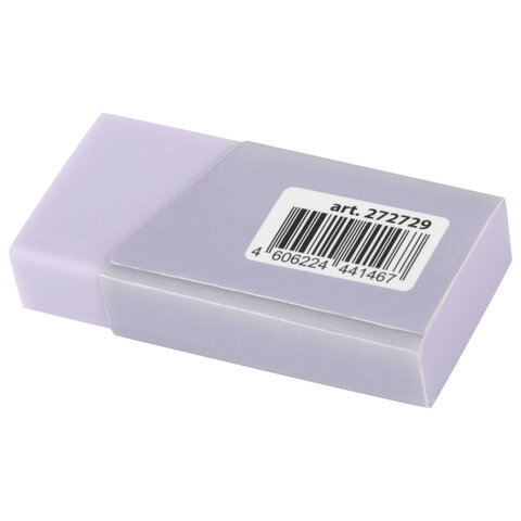 Ластик BRAUBERG "PASTEL MATTE", 50х24х10 мм, прямоугольный, картонный держатель, экологичный ПВХ, ассорти, 272729