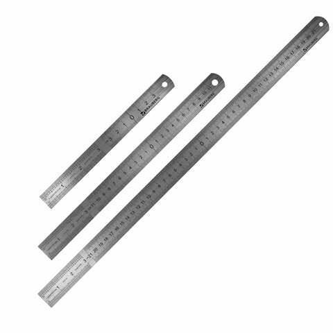 Линейки металлические КОМПЛЕКТ 3 шт. (15 см, 30 см, 50 см), BRAUBERG, 210810