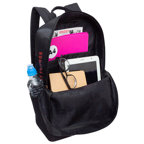 Рюкзак GRIZZLY, карман-антивор, "TOTAL BLACK", 42х28х12 см, RQL-513-2/3