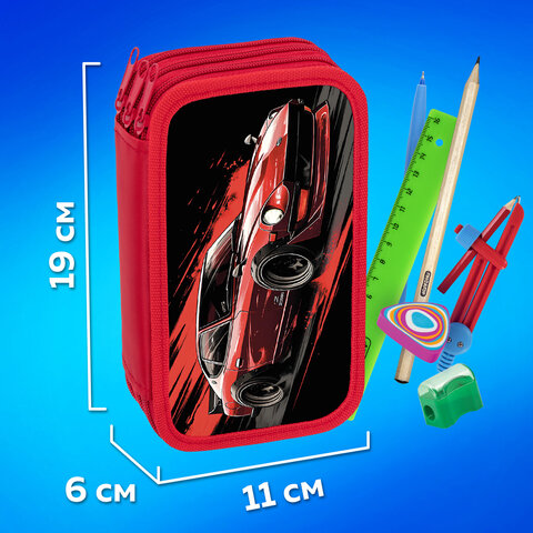 Пенал ПИФАГОР, 3 отделения, ламинированный картон, 19х11 см, "Red road", 273490