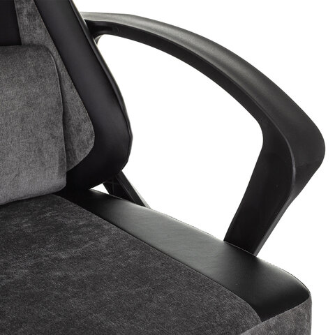 Кресло компьютерное BRABIX "Forcer GM-127", 2 подушки, экокожа/велюр, черное/серое, 533216