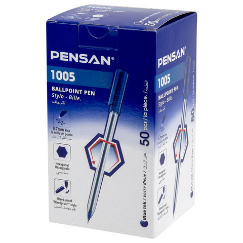 Ручка шариковая масляная PENSAN 1005, СИНЯЯ, корпус прозрачный, узел 0,7 мм, линия письма 0,5 мм, 1005