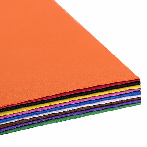 Пористая резина/фоамиран А4, 1 мм, НАБОР, 10 листов, 10 цветов, яркие цвета, ОСТРОВ СОКРОВИЩ, 661696