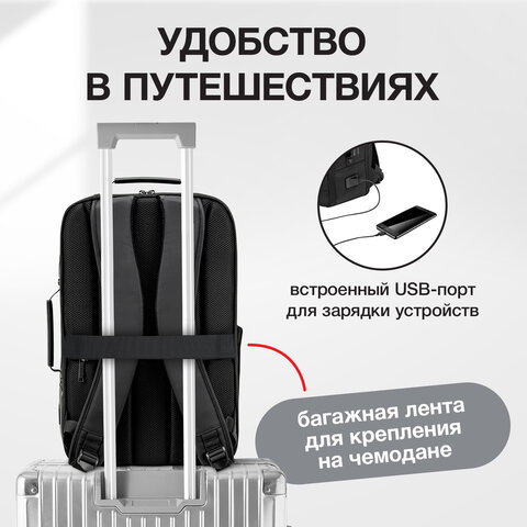 Рюкзак-сумка HEIKKI PRIORITY (ХЕЙКИ) с отделением для ноутбука, 2 отделения, черный, 45x31x15 см, 272587