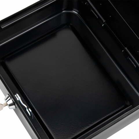 Ящик для денег, ценностей, документов, печатей, 90х180х250 мм, ключевой замок, черный, BRAUBERG, 291349