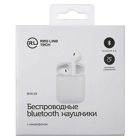Наушники с микрофоном (гарнитура) RED LINE BHS - 29, Bluetooth, беспроводные, белые, УТ000023018