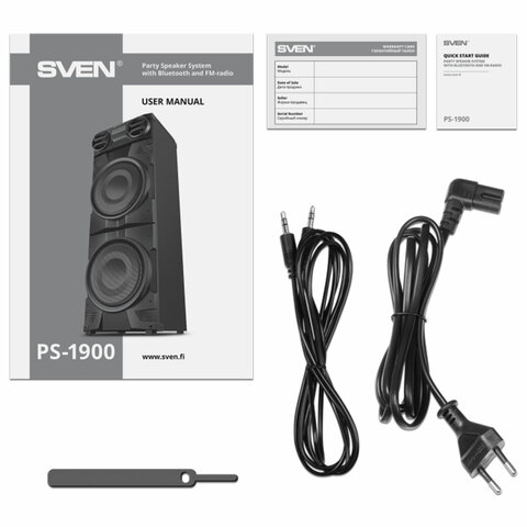 Колонка портативная SVEN PS-1900, 1000 Вт, TWS, Bluetooth, FM, USB, LED-дисплей, черная, SV-022037