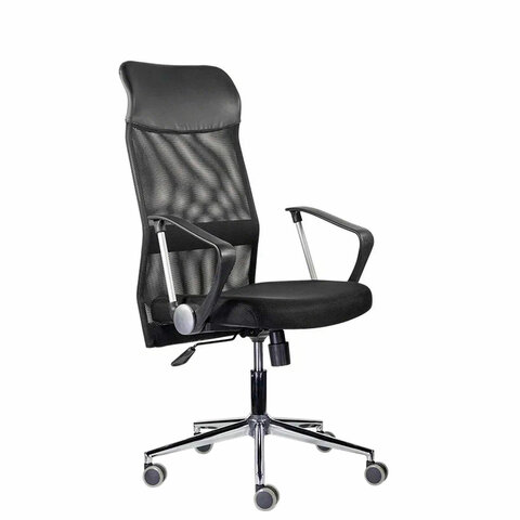 Кресло "Директ Лайт" МС-040, высокая спинка, с подлокотниками, хром, черное
