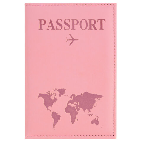Обложка для паспорта "Passport map", экокожа soft-touch, розовая, STAFF, 238759