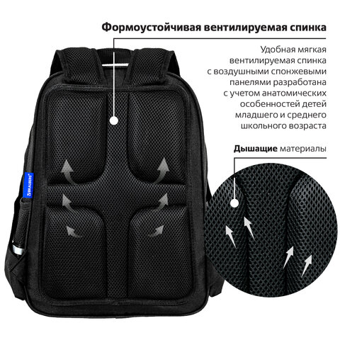 Рюкзак BRAUBERG SOFT, 2 отделения, 3 кармана, "Dark night", СВЕТООТРАЖАЮЩИЙ ПРИНТ, 40х31х15 см, 273119
