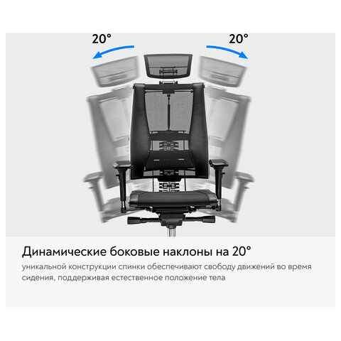 Кресло МЕТТА "YOGA" Y 4DT B2-14D, адаптивная спинка, 3D-подголовник, сверхпрочная сетка, черное