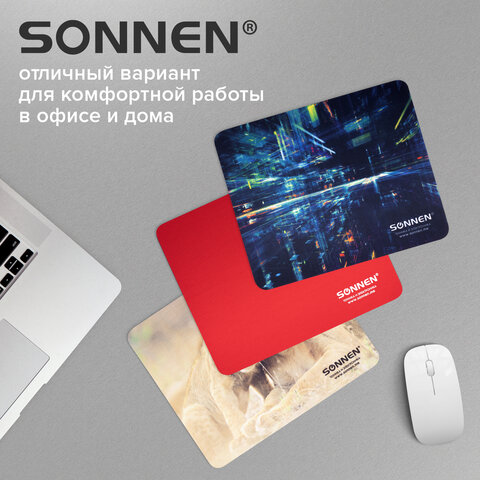 Коврик для мыши SONNEN "RED", резина + ткань, 220х180х3 мм, 513306