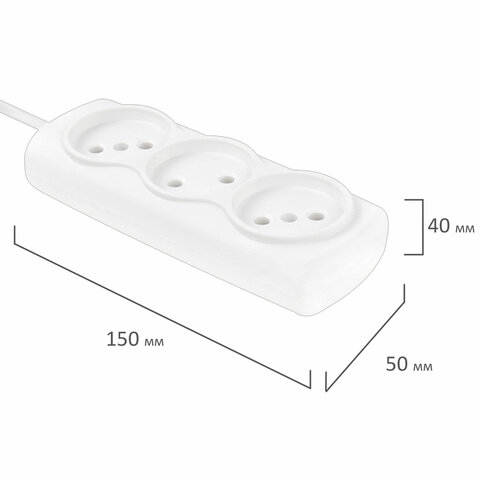 Удлинитель Р16-010, 3 розетки без заземления, 3 м, 2х0, 75 мм, 1300 Вт, белый, 563