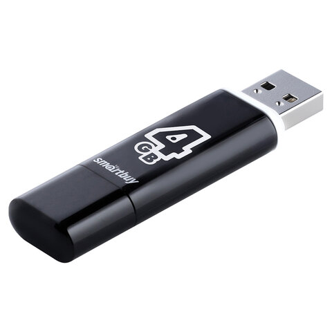 Флеш-диск 4 GB, SMARTBUY Glossy, USB 2.0, черный, SB4GBGS-K