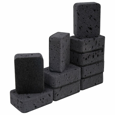 Губки для посуды 9,5х7х3,5 см, КОМПЛЕКТ 10 шт., BIG BLACK, КРУПНОПОРИСТЫЙ поролон с абразивным слоем, LAIMA, 608650