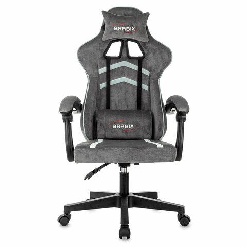 Кресло компьютерное BRABIX "Shooter GM-123", 2 подушки, ткань, серое, 533192