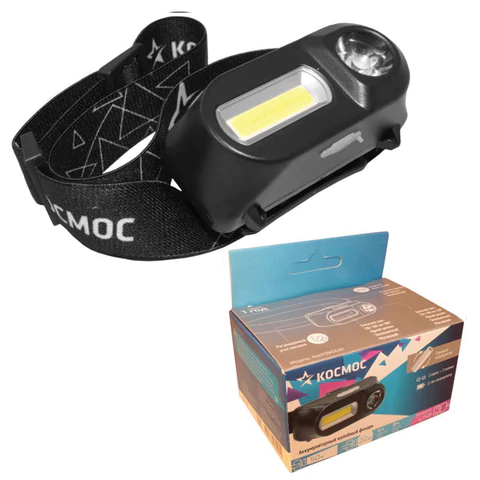 Фонарь налобный аккумуляторный КОСМОС, 3 Вт, LED + 3 Вт, СОВ, Li-ion, заряд от USB, KocH3WDLith