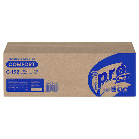 Полотенца бумажные 250 шт., PROtissue (H3) COMFORT, 1-слойные, белые, КОМПЛЕКТ 20 пачек, 22х21 см, V-сложение, С192