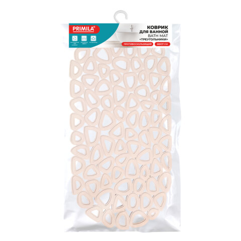 Коврик для ванны противоскользящий 68х37 см, "Треугольники", овальный, бежевый, ПВХ, PRIMILA (ПРИМИЛА), 700380