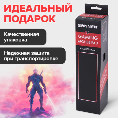 Коврик компьютерный для мыши и клавиатуры большой SONNEN "BLACK TITAN XL", 800x300x3 мм, черный, 513615