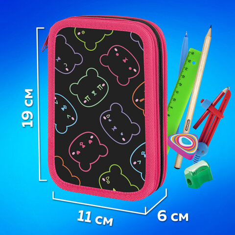 Пенал ПИФАГОР, 3 отделения, ламинированный картон, 19х11 см, "Bears", 273487