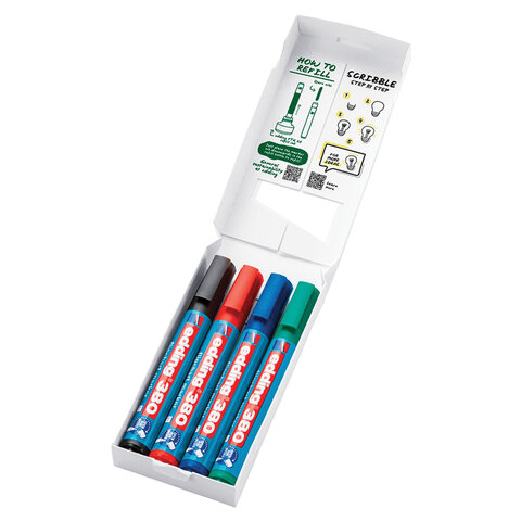 Маркеры для бумажного флипчарта EDDING 380, НАБОР 4 ЦВЕТА, НЕПРОПИТЫВАЮЩИЕ, 1,5-3 мм, E-380/4S