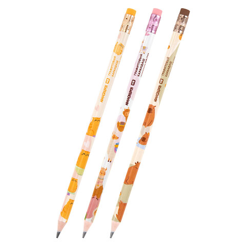 Карандаш чернографитный с принтом ЮНЛАНДИЯ "FAT ANIMALS", 1 шт., HB, с ластиком, корпус ассорти, 182012