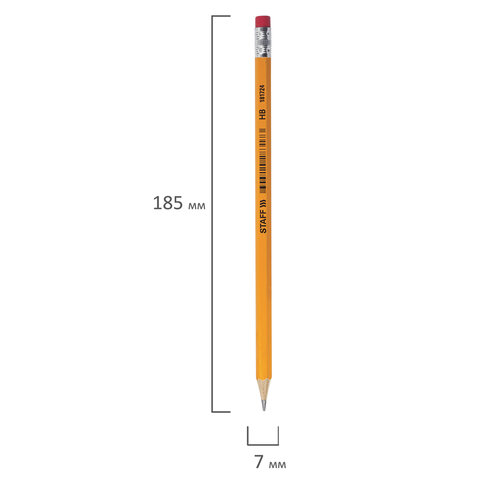 Карандаш чернографитный STAFF "EVERYDAY" BLP-724, 1 шт., НВ, с ластиком, корпус желтый, 181724