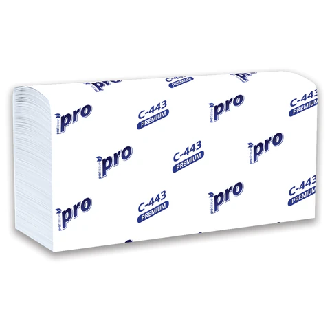 Полотенца бумажные 190 шт., PROtissue (H2) PREMIUM, 2-слойные, белые, КОМПЛЕКТ 21 пачка, 24х21,5 см, Z-сложение, С443
