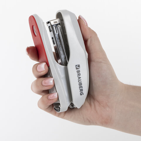 Степлер №24/6, 26/6 BRAUBERG "Extra", до 30 листов, серо-красный, 229088