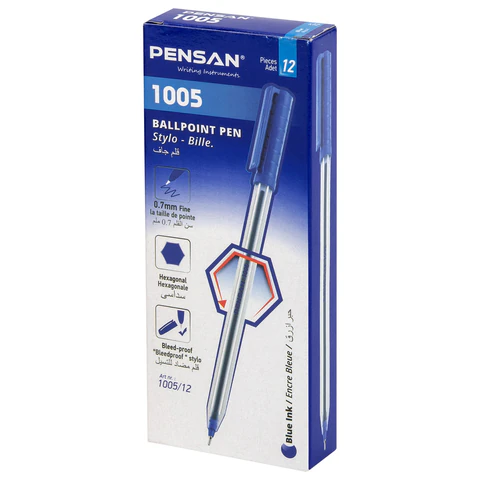 Ручка шариковая масляная PENSAN 1005, СИНЯЯ, корпус прозрачный, узел 0,7 мм, линия письма 0,5 мм, 1005