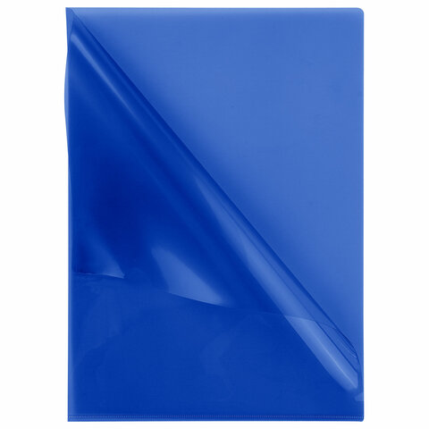 Папка-уголок жесткая прозрачная А4 BRAUBERG UNIVERSAL, синяя, 0,15 мм, 273050