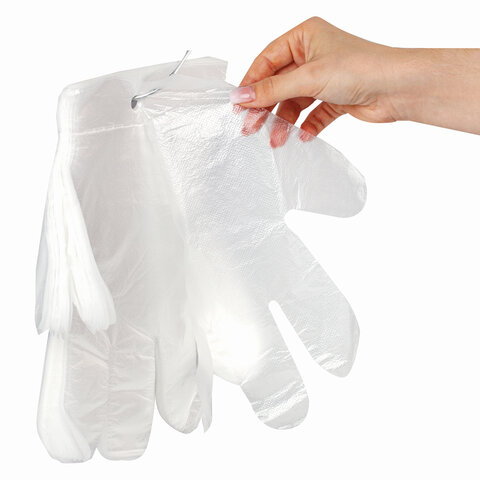 Перчатки полиэтиленовые одноразовые, ОТРЫВНЫЕ, КОМПЛЕКТ 50 пар (100 штук) размер L, LAIMA, 607355