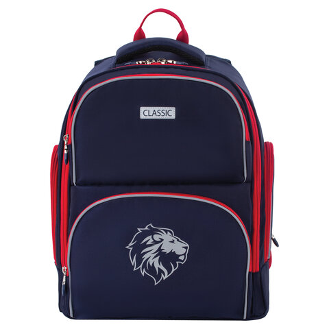 Рюкзак BRAUBERG CLASSIC, легкий каркас, премиум материал, "Lion", синий, 37х32х21 см, 228829