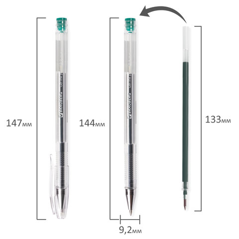 Ручка гелевая BRAUBERG "Jet", ЗЕЛЕНАЯ, корпус прозрачный, узел 0,5 мм, линия письма 0,35 мм, 141021