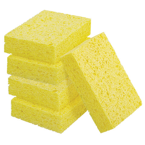 Губки для посуды 110х70х20 мм, ЦЕЛЛЮЛОЗНЫЕ, КОМПЛЕКТ 5 штук, желтые, LAIMA, 700259