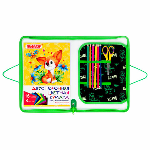 Папка для труда на молнии с ручками ПИФАГОР А4, 1 отделение, пластик, органайзер, "Dino roar", 272230