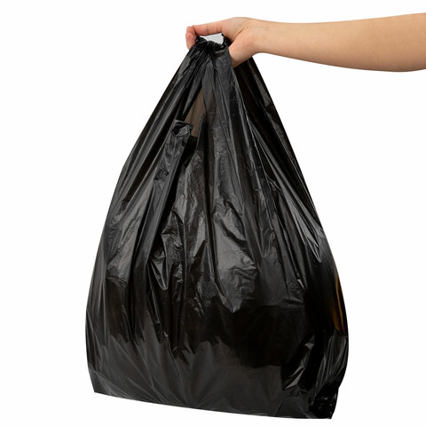 Пакет "майка" КОМПЛЕКТ 100 штук, 38+20х70, ПНД черный, 18 мкм, LAIMA, 700790