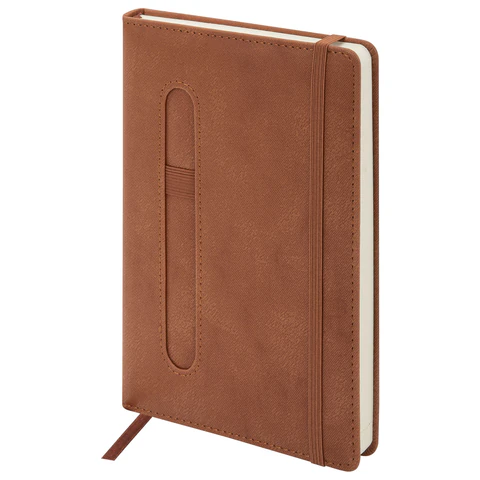 Ежедневник недатированный А5, 148x218 мм, BRAUBERG "Optimal", под кожу, 160 листов, резинка, держатель для ручки, коричневый, 118643