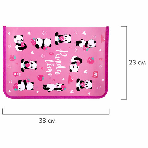 Папка для труда на молнии ЮНЛАНДИЯ А4, 1 отделение, откидная планка, органайзер, "Panda time", 270983