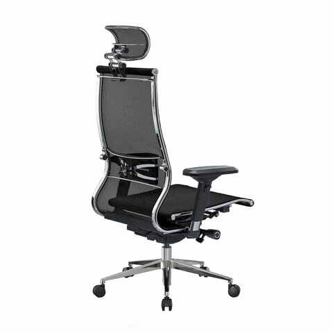 Кресло офисное МЕТТА "SAMURAI" S-3, с подголовником, сверхпрочная ткань-сетка, черное