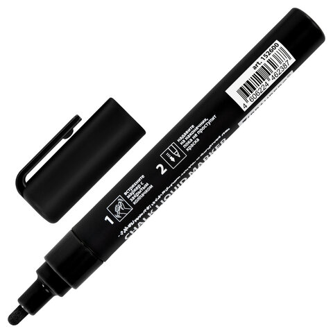 Маркер меловой CHALK LIQUID MARKER, ЧЕРНЫЙ, 3 мм, стираемый, BRAUBERG "CHALK", 152600