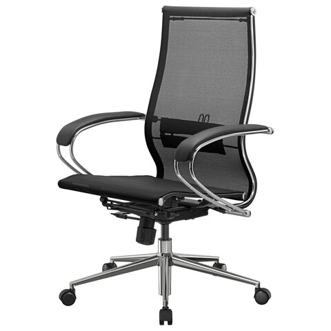 Кресло офисное МЕТТА "К-9" хром, прочная сетка, сиденье и спинка регулируемые, черное