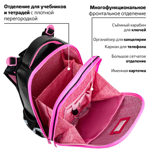 Ранец BRAUBERG SHINY, 2 отделения, с брелком, "Smiling cat", 38х28х14 см, 272040