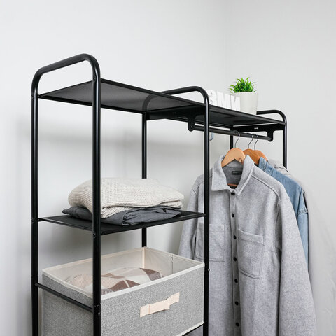 Вешалка-стеллаж "Валенсия-1", 1555х1090х300 мм, 7 полок, металл, черная, ГСВ1 Ч